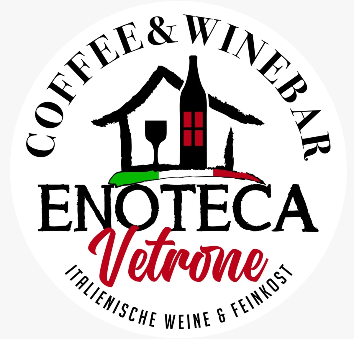 Enoteca Vetrone Logo mit Weinflasche und italienischen Farben