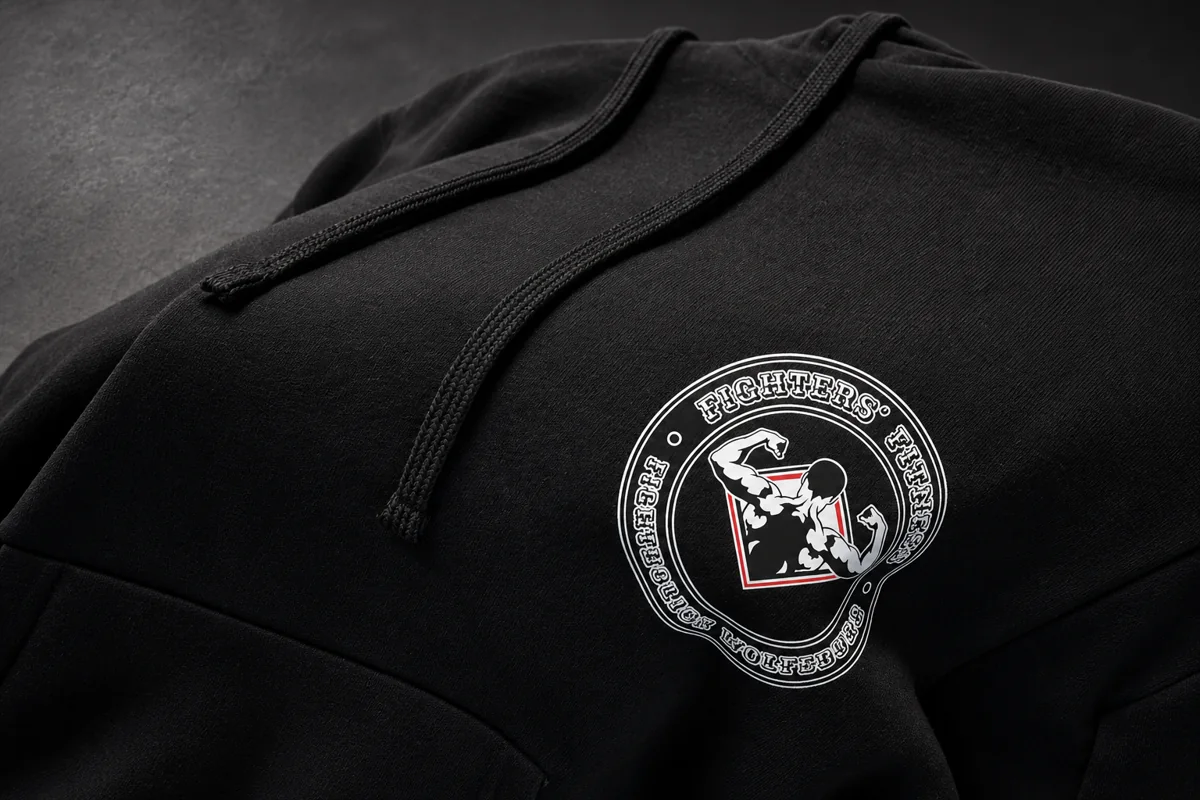 Fighters’ Fitness Hoodie in einer Studio-Visualisierung